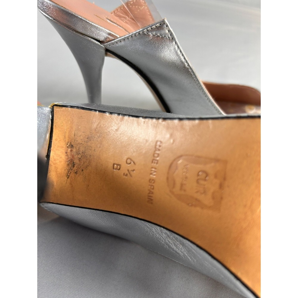 Charles David Amelie Women Heels Slingback 6.5 Silver Peep Toe Leather Spain - Picture 5 of 13
